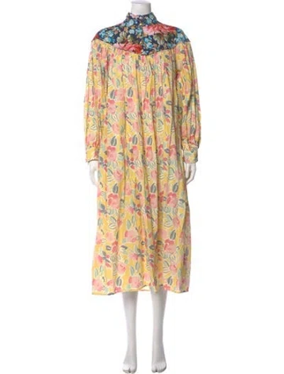 Pre-owned Batsheva X Laura Ashley Floral Print Long Dress In Yellow