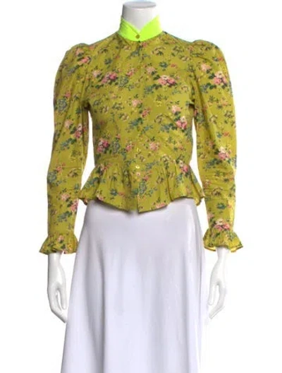 Pre-owned Batsheva X Laura Ashley Floral Print Long Sleeve Blouse In Green