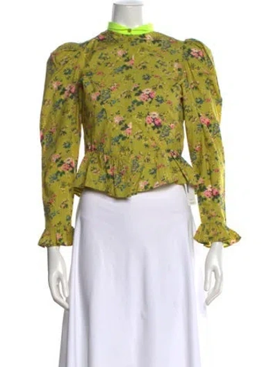 Pre-owned Batsheva X Laura Ashley Floral Print Long Sleeve Blouse In Green