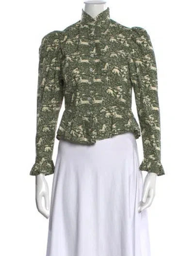 Pre-owned Batsheva X Laura Ashley Floral Print Long Sleeve Blouse In Green