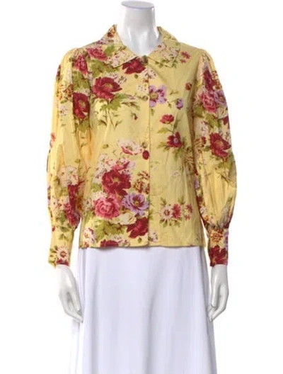 Pre-owned Batsheva X Laura Ashley Floral Print Long Sleeve Blouse In Yellow