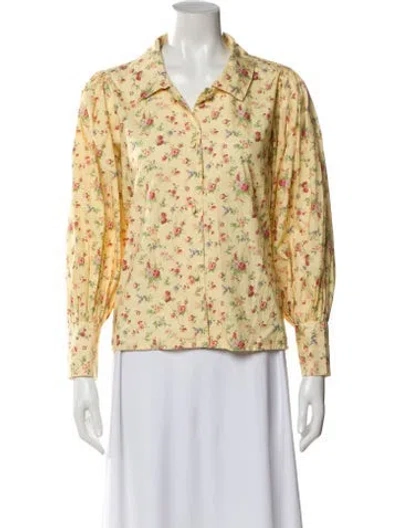Pre-owned Batsheva X Laura Ashley Floral Print Long Sleeve Blouse In Yellow