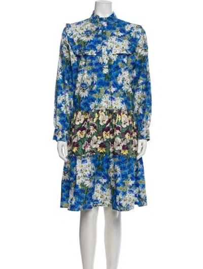 Pre-owned Batsheva X Laura Ashley Floral Print Midi Length Dress In Blue