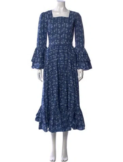 Pre-owned Batsheva X Laura Ashley Floral Print Midi Length Dress In Blue
