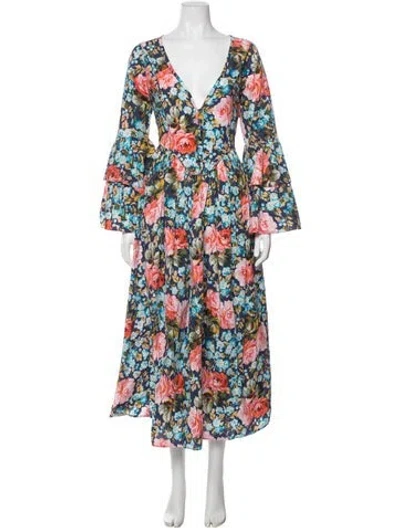 Pre-owned Batsheva X Laura Ashley Floral Print Midi Length Dress In Blue