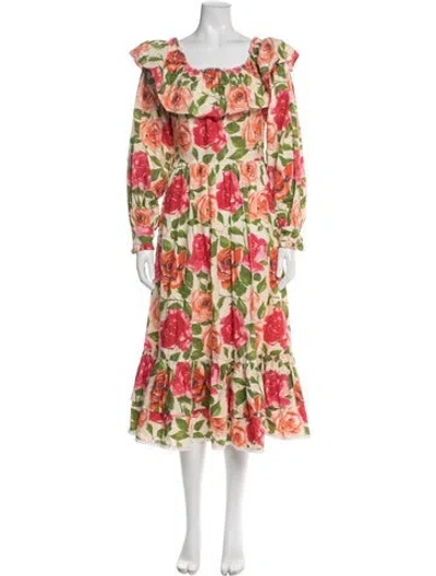 Pre-owned Batsheva X Laura Ashley Floral Print Midi Length Dress In Pink