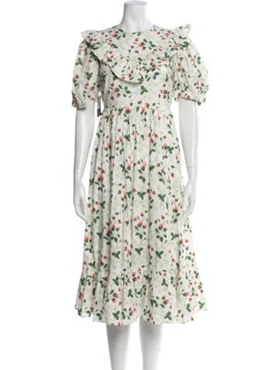 Pre-owned Batsheva X Laura Ashley Floral Print Midi Length Dress In White