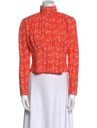 Pre-owned Batsheva X Laura Ashley Floral Print Mock Neck Crop Top In Orange