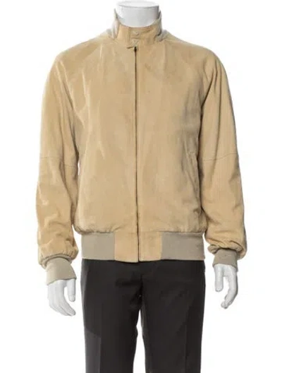 Pre-owned Battaglia Leather Bomber Jacket In Neutral