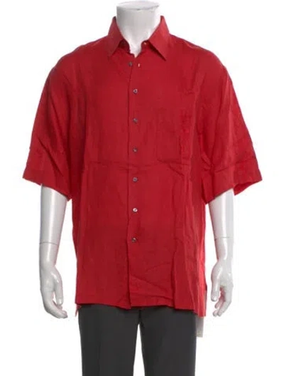 Pre-owned Battaglia Linen Short Sleeve Shirt In Red