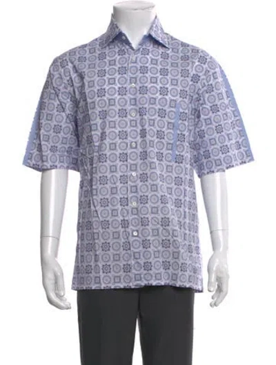 Pre-owned Battaglia Paisley Print Short Sleeve Shirt In Blue