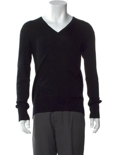 Pre-owned Battaglia Wool V-neck Pullover In Black