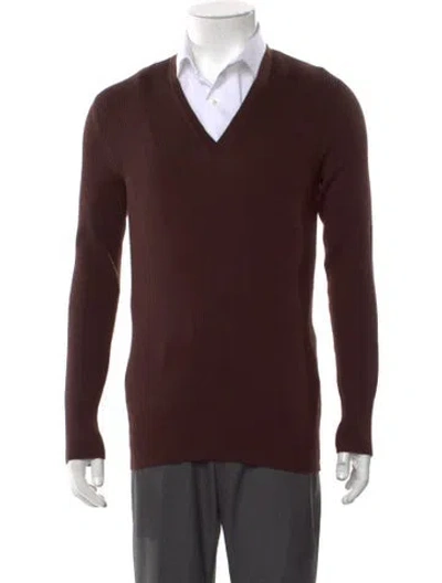 Pre-owned Battaglia Wool V-neck Pullover In Brown