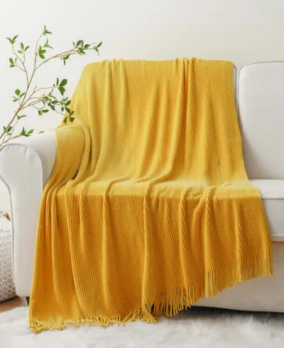 Battilo Classic Textured Ribbed Knit Throw, 50" X 60"