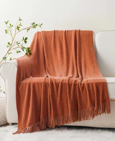 Battilo Classic Textured Ribbed Knit Throw, 50" X 60" In Caramel