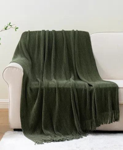 Battilo Classic Textured Ribbed Knit Throw, 50" X 60" In Green