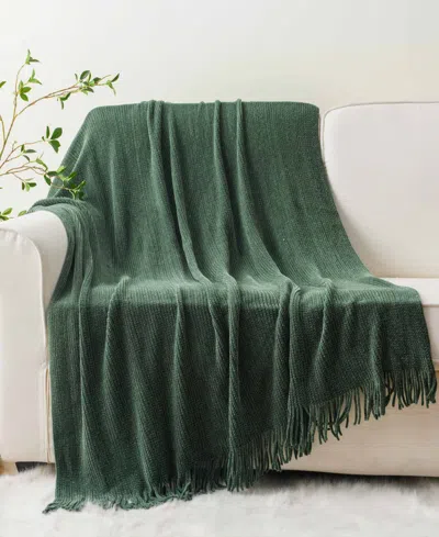 Battilo Classic Textured Ribbed Knit Throw, 50" X 60" In Green