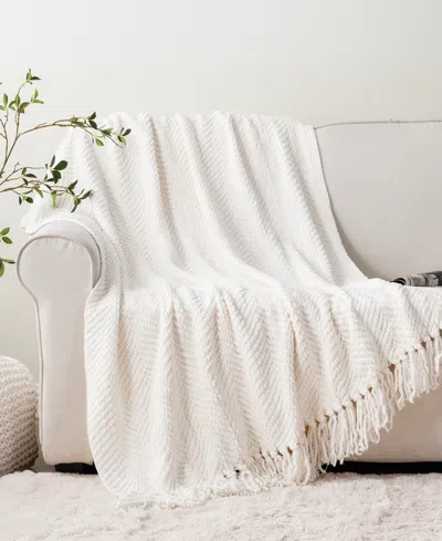 Battilo Classic Textured Woven Micro Chenille Throw, 50" X 60" In Cream