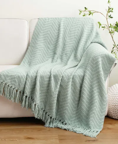 Battilo Classic Textured Woven Micro Chenille Throw, 50" X 60" In Sage Green