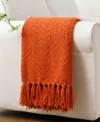 Battilo Classic Textured Woven Micro Chenille Throw, 60" X 80" In Orange