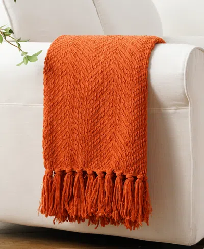 Battilo Classic Textured Woven Micro Chenille Throw, 60" X 80" In Orange