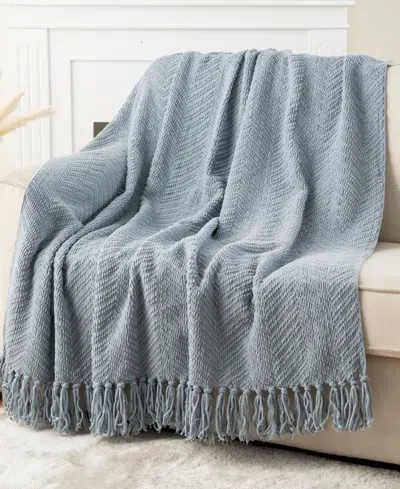 Battilo Herringbone Chenille Knit Throw, 50" X 60" In Gray