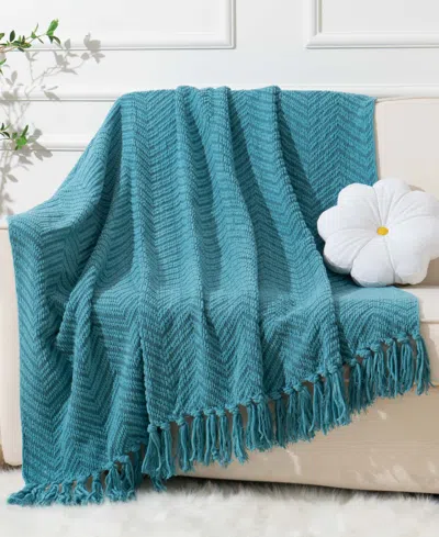 Battilo Herringbone Chenille Knit Throw, 50" X 60" In Teal