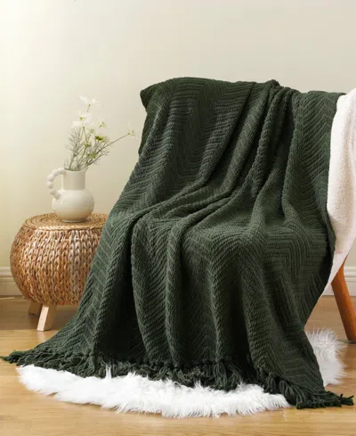 Battilo Herringbone Chenille Knit Throw, 60"x 80" In Green