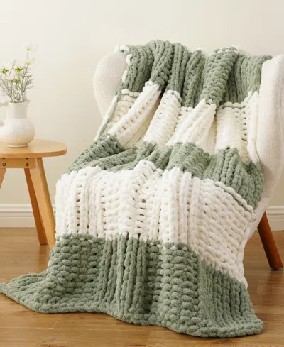 Battilo Home Color Blocked Thick Chenille Chunky Knit Throw, 50" X 60" In Green