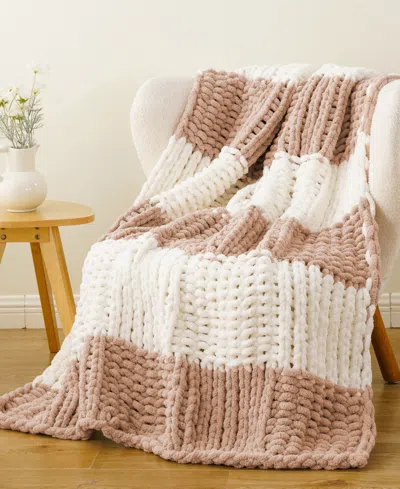 Battilo Home Color Blocked Thick Chenille Chunky Knit Throw, 50" X 60" In Pink