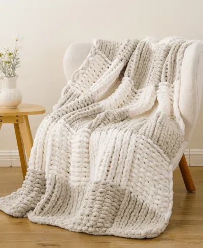 Battilo Home Color Blocked Thick Chenille Chunky Knit Throw, 50" X 60" In Sand
