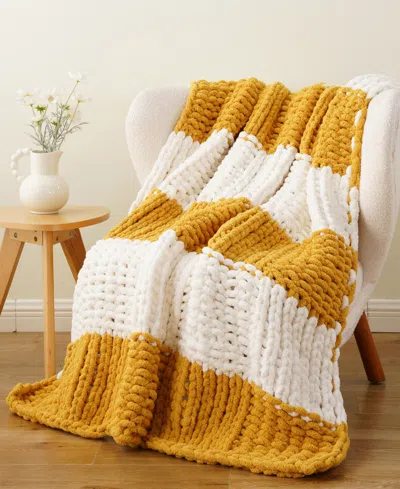 Battilo Home Color Blocked Thick Chenille Chunky Knit Throw, 50" X 60" In Yellow