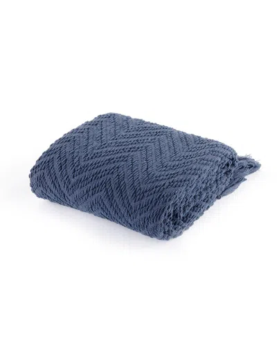 Battilo Knit Zig Zag Textured Woven Micro Chenille Throw, Extra Large In Navy
