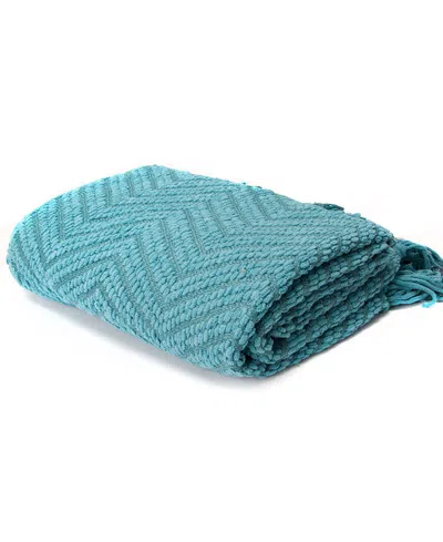 Battilo Knit Zig Zag Textured Woven Micro Chenille Throw, Extra Large In Turquoise