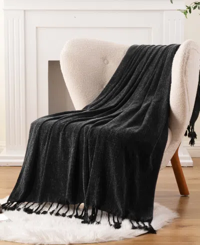 Battilo Lifestyle Chenille Throw With Fringe Tassels, 50" X 60" In Black