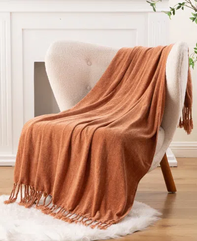 Battilo Lifestyle Chenille Throw With Fringe Tassels, 50" X 60" In Brown