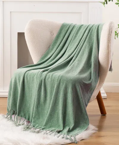 Battilo Lifestyle Chenille Throw With Fringe Tassels, 50" X 60" In Green