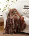 Battilo Lifestyle Colorful Chevron Bohemian Knit Throw, 51" X 80" In Dust Red