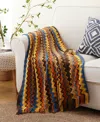 Battilo Lifestyle Colorful Chevron Bohemian Knit Throw, 51" X 80" In Orange