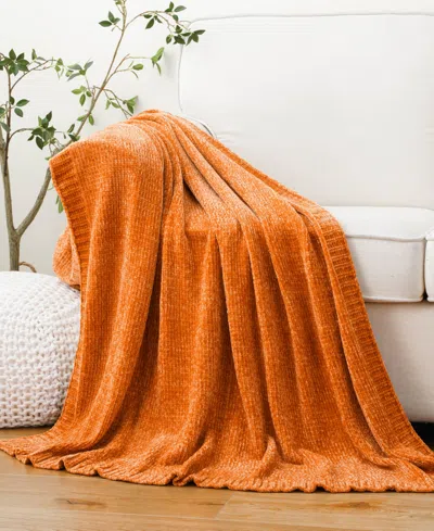 Battilo Lifestyle Solid Woven Micro Chenille Throw, 51" X 67" In Orange