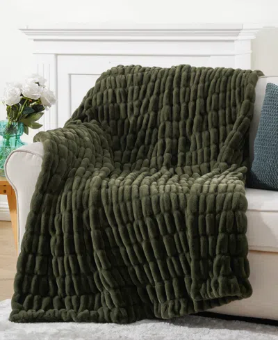 Battilo Luxurious Reversible Rabbit Faux Fur Throw, 60" X 80" In Green