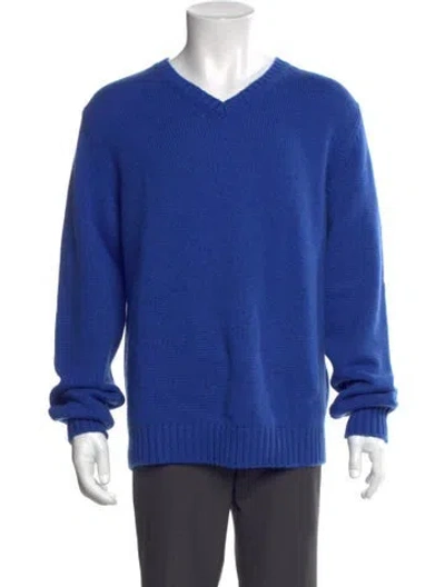 Pre-owned Battistoni Cashmere V-neck Pullover In Blue