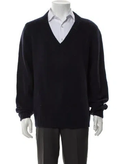 Pre-owned Battistoni Cashmere V-neck Pullover In Blue