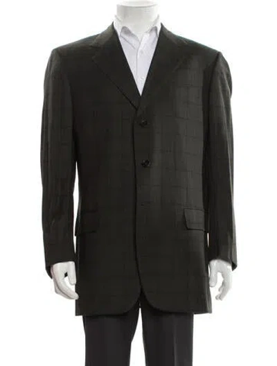 Pre-owned Battistoni Wool Plaid Print Blazer In Green