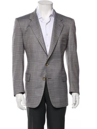 Pre-owned Battistoni Wool Plaid Print Peacoat In Gray