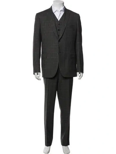 Pre-owned Battistoni Wool Plaid Print Three-piece Suit In Gray