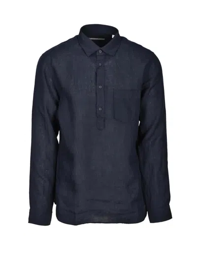 Baturo Black Linen Button-down Shirt In Blue