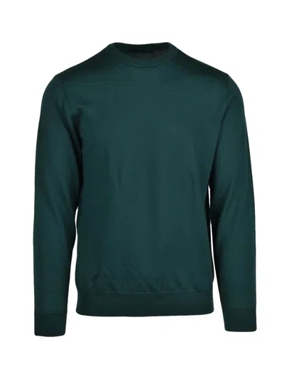 Baturo Merino Wool Crew Neck Sweater With Ribbed Details In Green