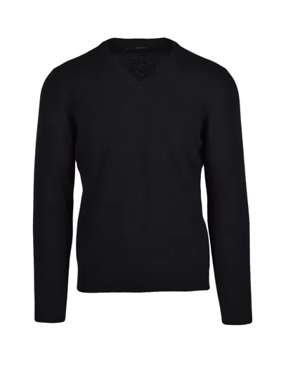 Baturo V-neck Pullover Sweater With Fine Knit Texture In Black