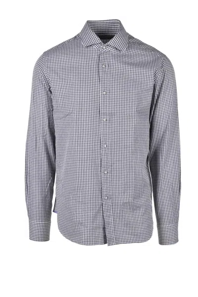 Baturo White Checkered Cotton Shirt In Gray